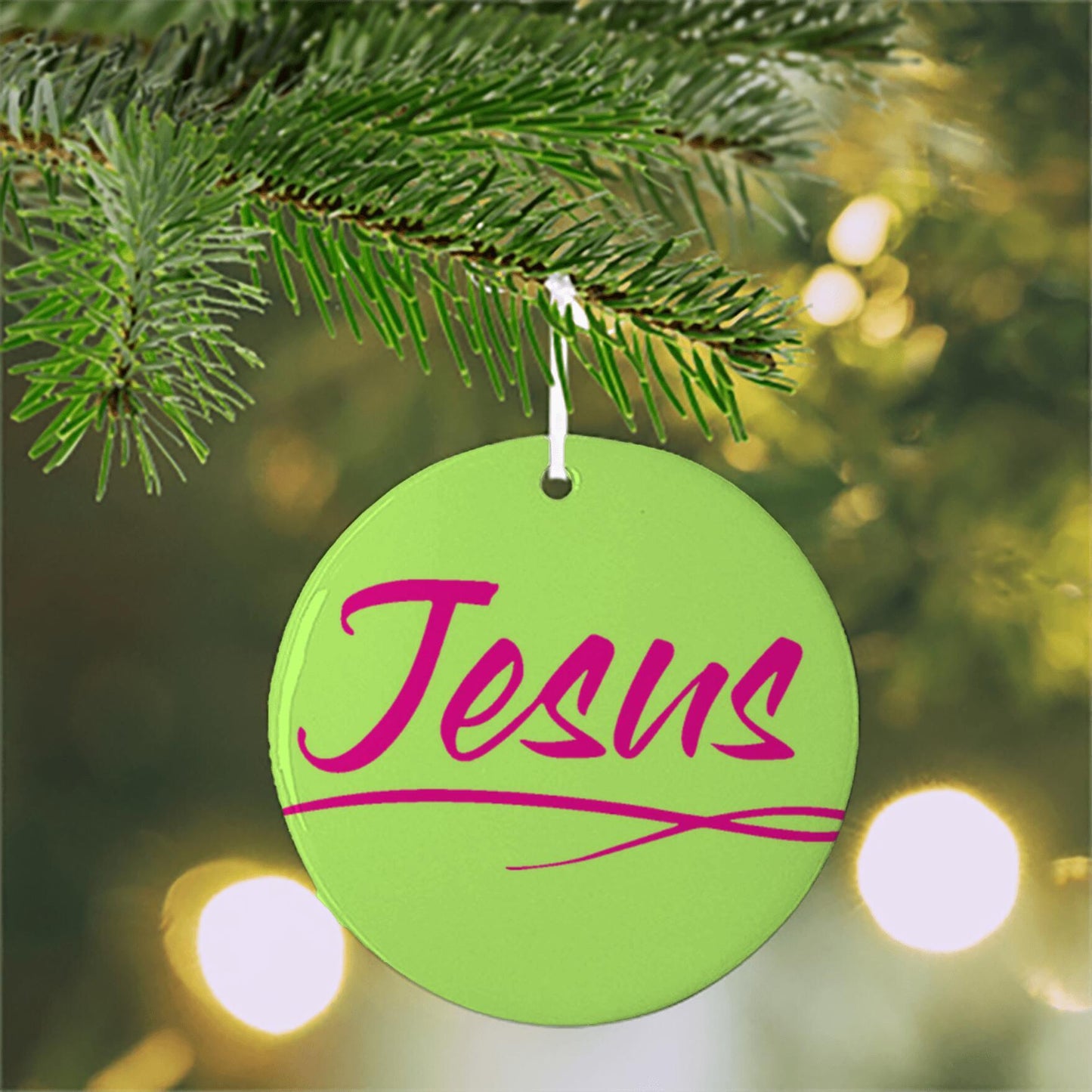 Ceramic Ornament 3" Round Pink - Jesus