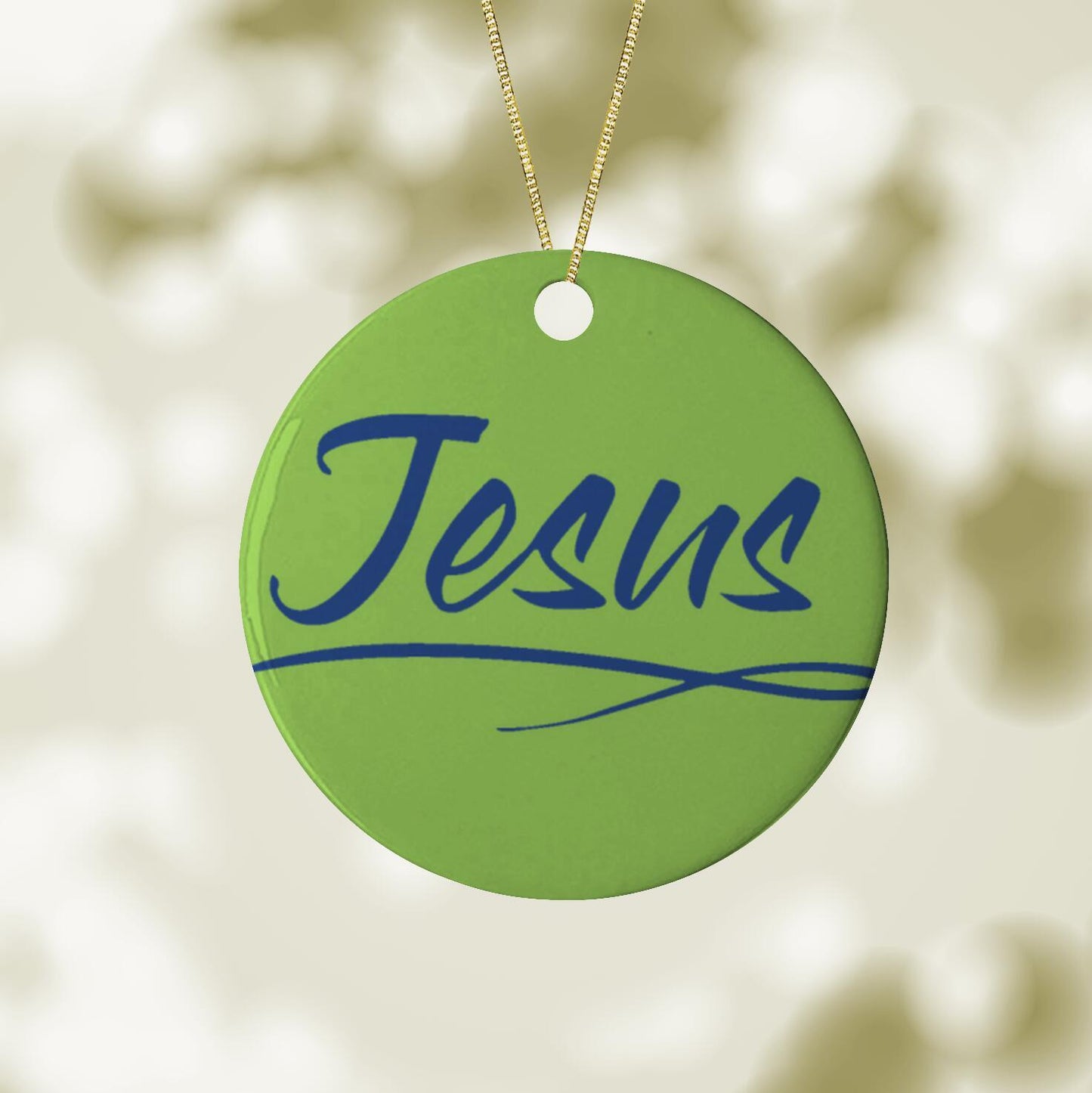 Ceramic Ornament 3" Round Blue - Jesus
