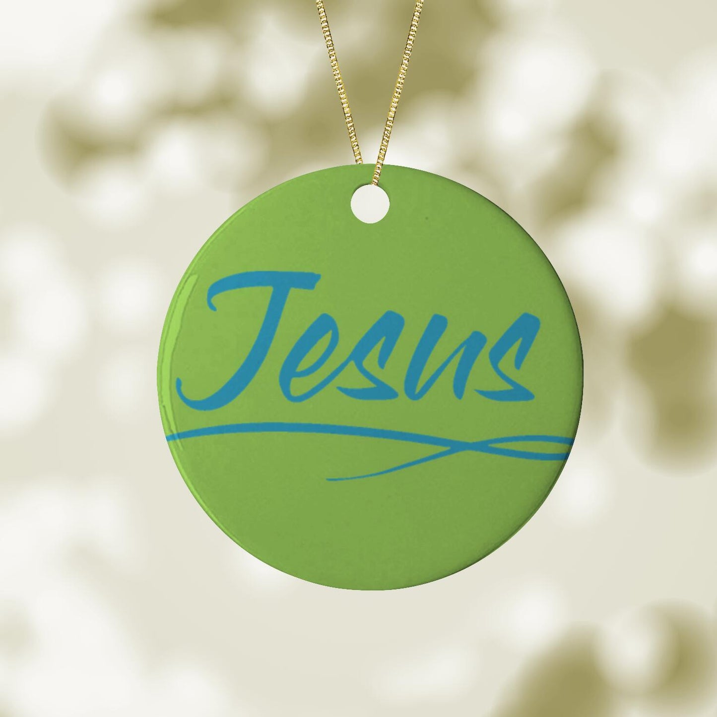 Ceramic Ornament 3" Round Blue - Jesus