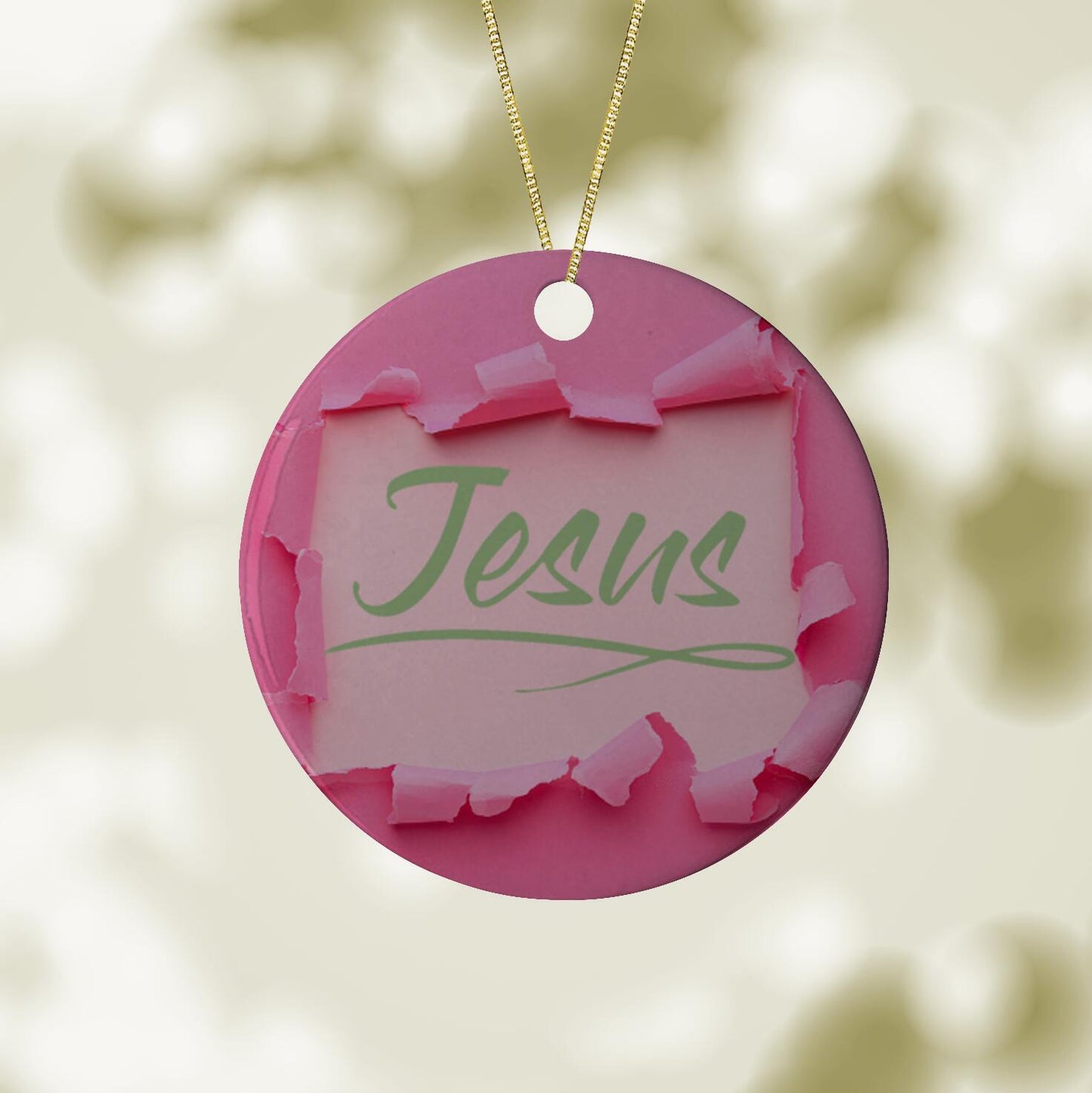 Christmas Ornament 3" Round Green - Jesus