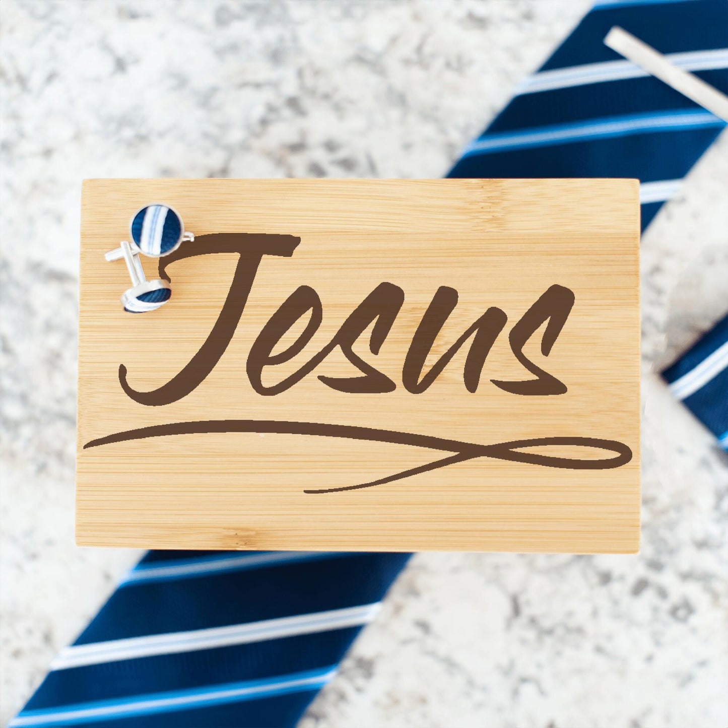 Bamboo Tie Box Brown - Jesus