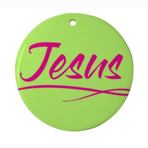Ceramic Ornament 3" Round Pink - Jesus