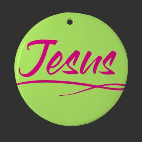 Ceramic Ornament 3" Round Pink - Jesus