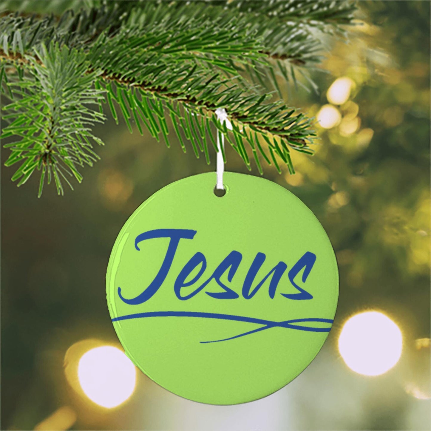 Ceramic Ornament 3" Round Blue - Jesus