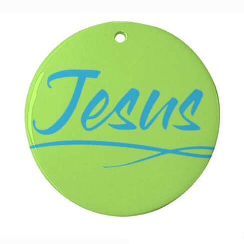 Ceramic Ornament 3" Round Blue - Jesus