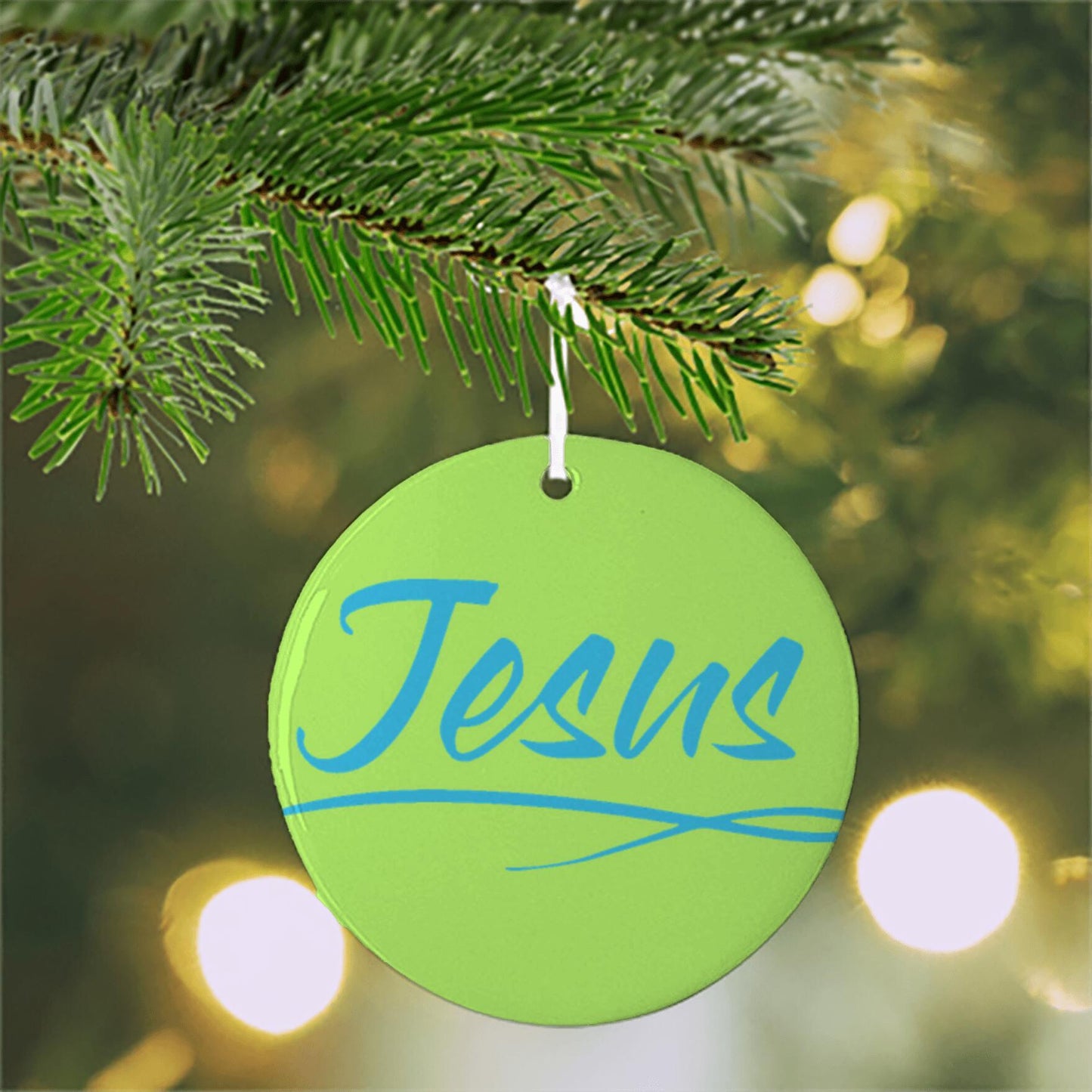 Ceramic Ornament 3" Round Blue - Jesus