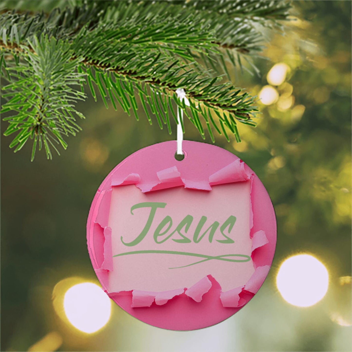 Christmas Ornament 3" Round Green - Jesus