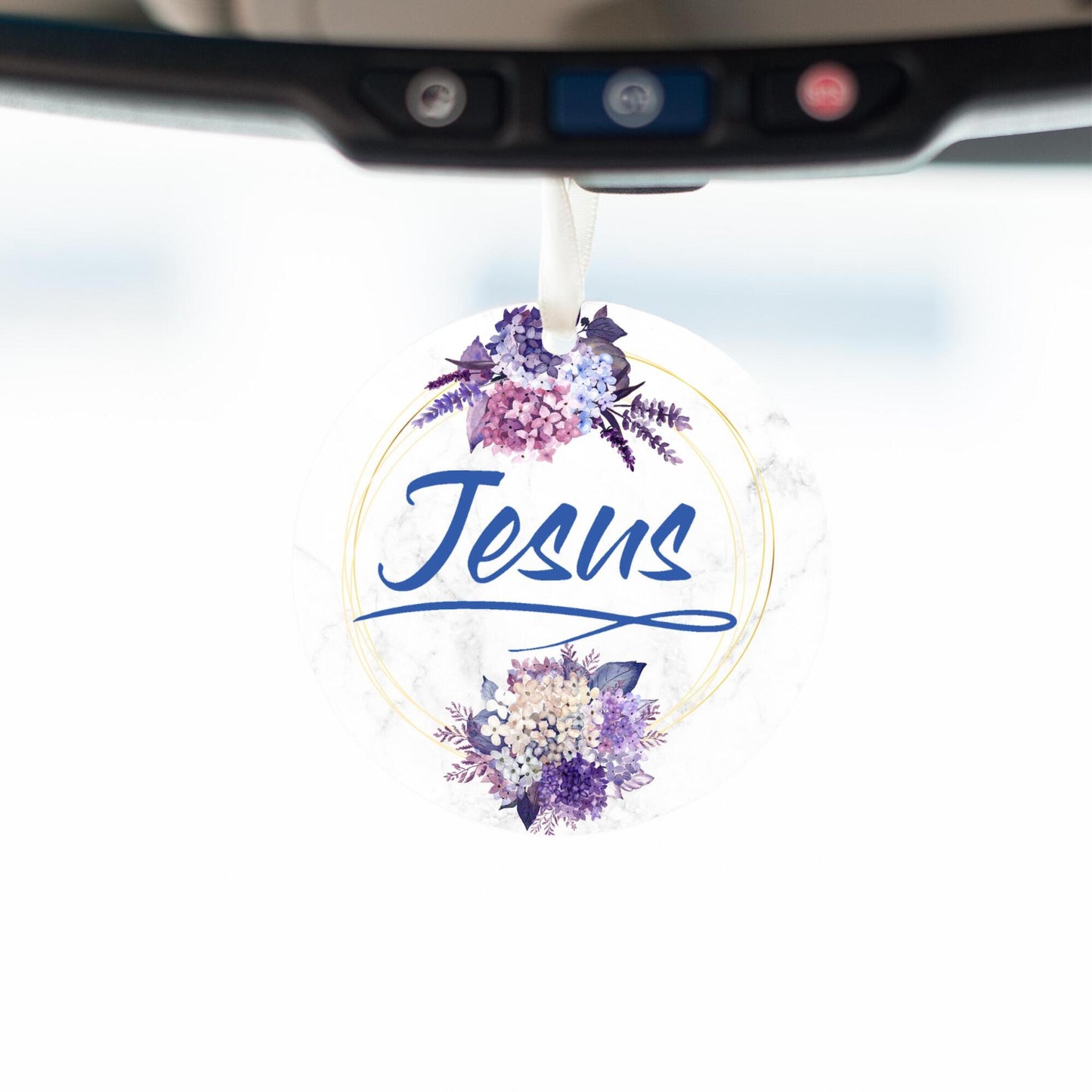 Car Ornament Floral Blue - Jesus