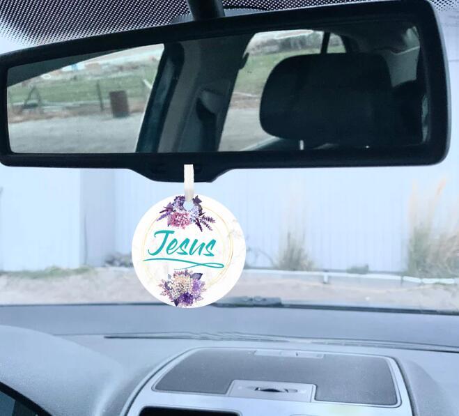 Car Ornament Floral Sky Blue - Jesus