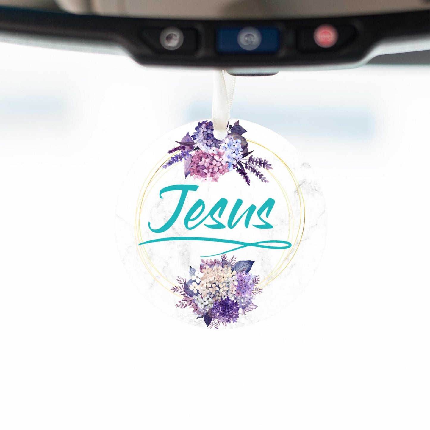 Car Ornament Floral Sky Blue - Jesus