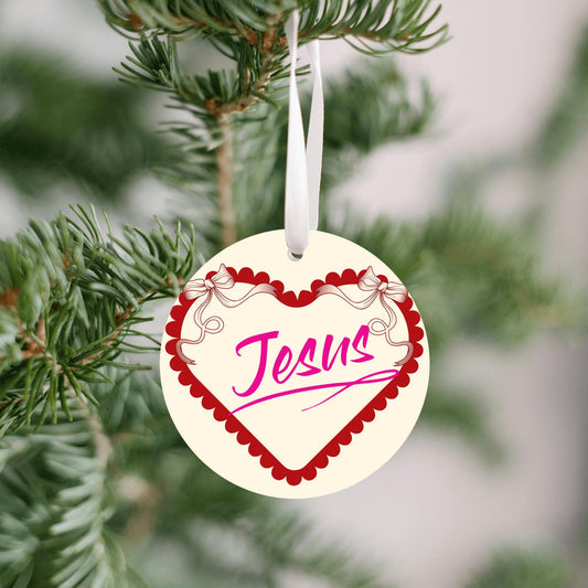 Christmas Heart Ornament Pink - Jesus