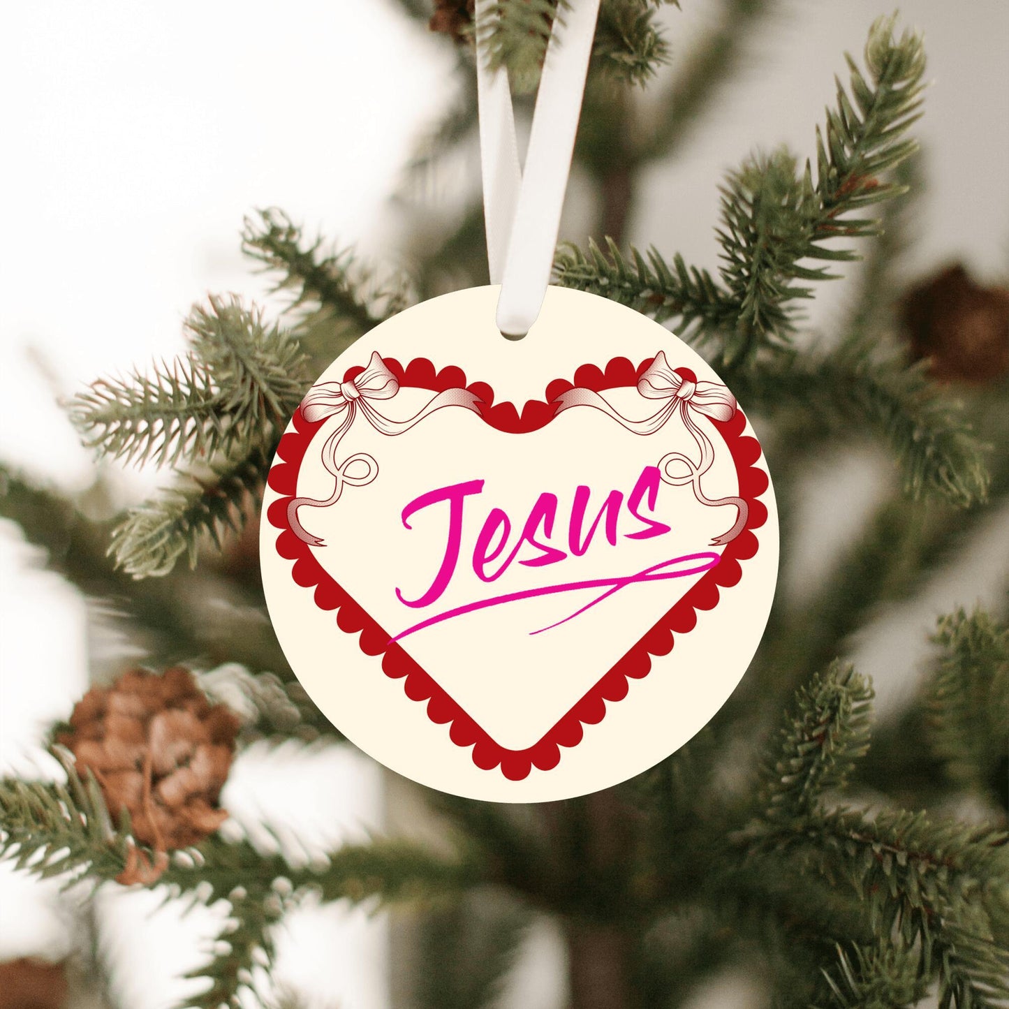 Christmas Heart Ornament Pink - Jesus