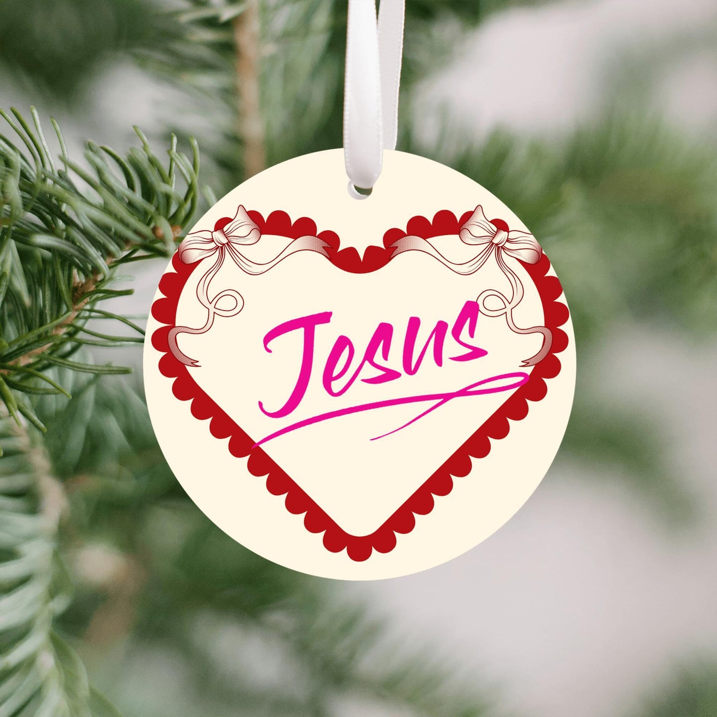 Christmas Heart Ornament Pink - Jesus