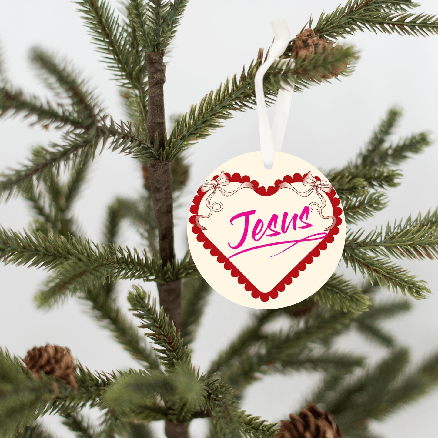 Christmas Heart Ornament Pink - Jesus