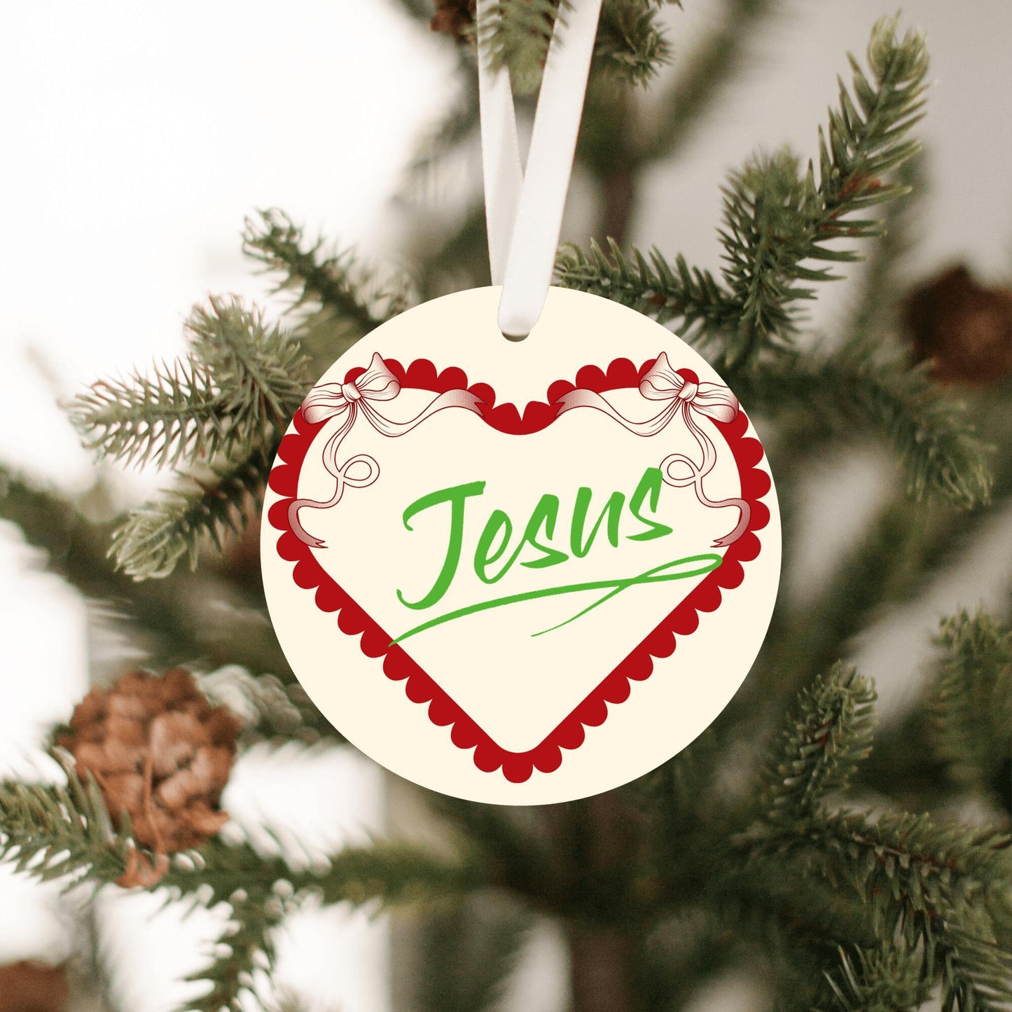 Christmas Heart Ornament Green - Jesus