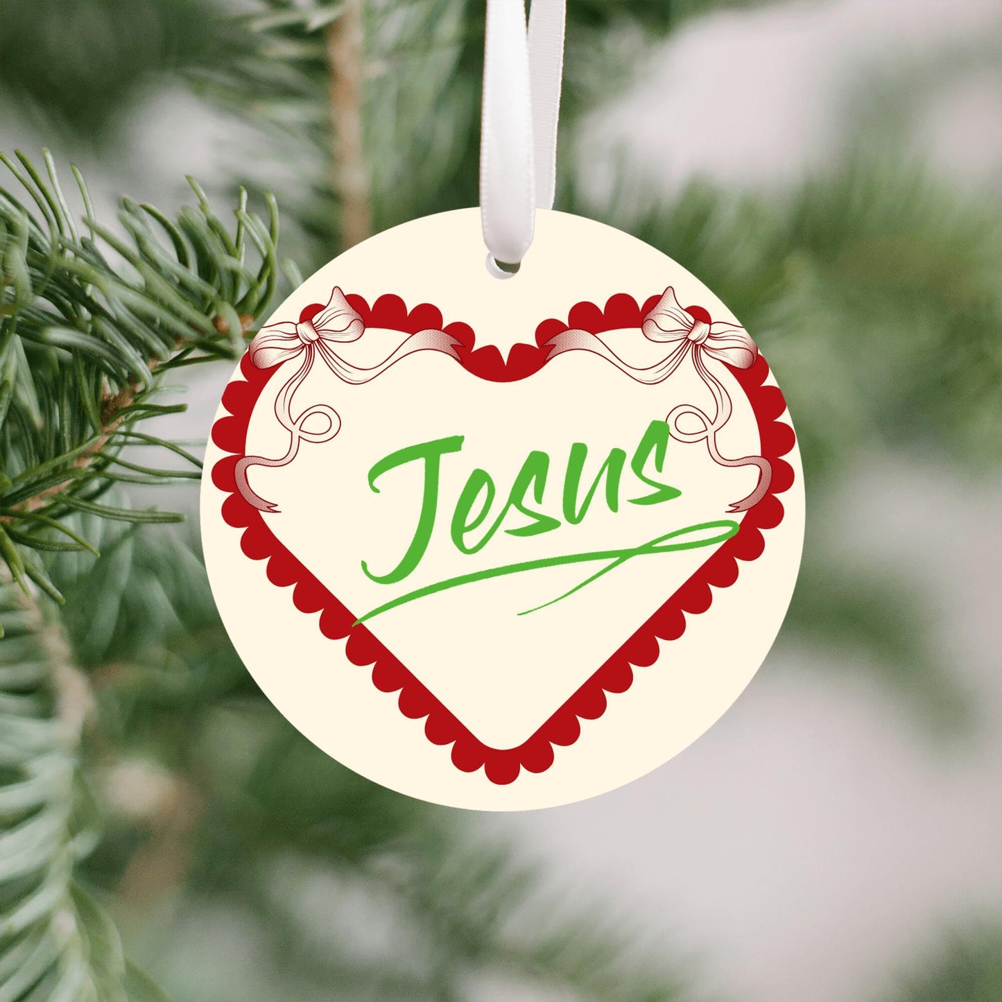 Christmas Heart Ornament Green - Jesus