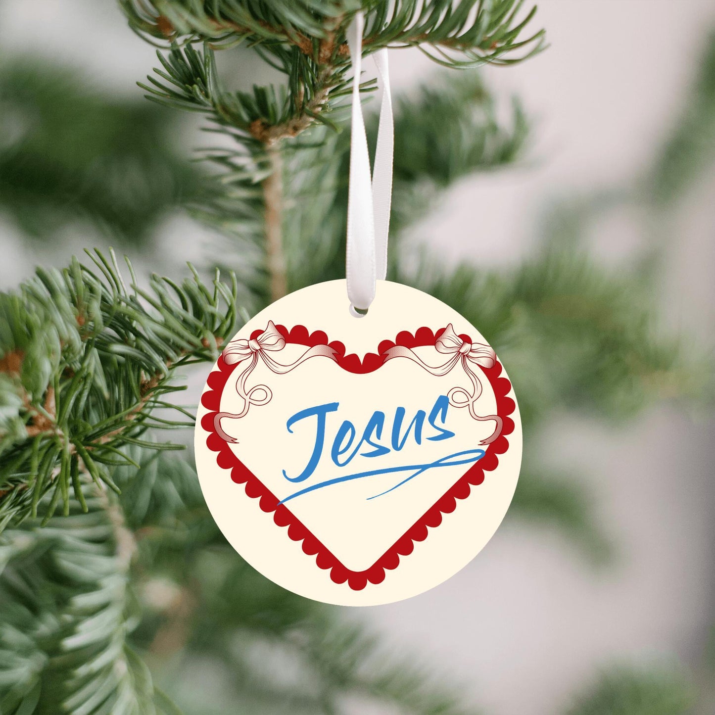 Christmas Heart Ornament Blue - Jesus