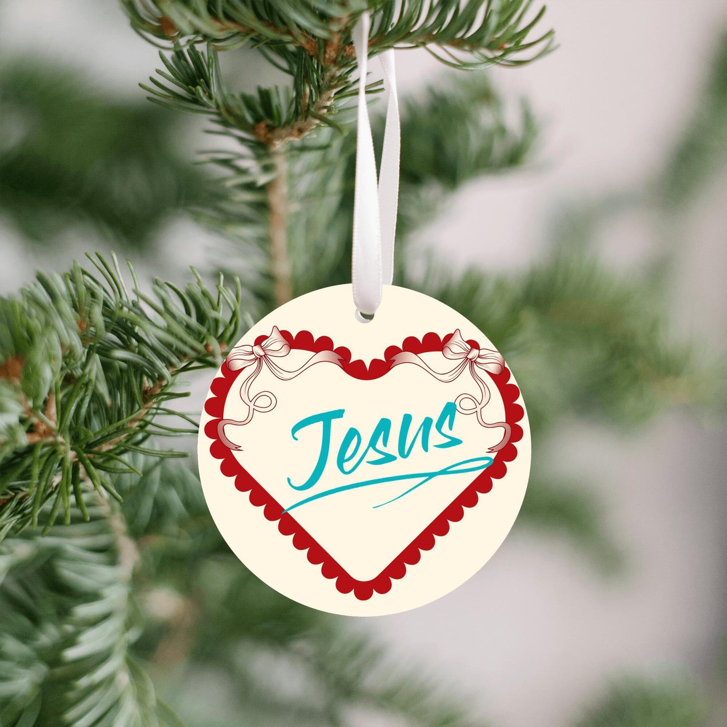 Christmas Heart Ornament Sky Blue - Jesus