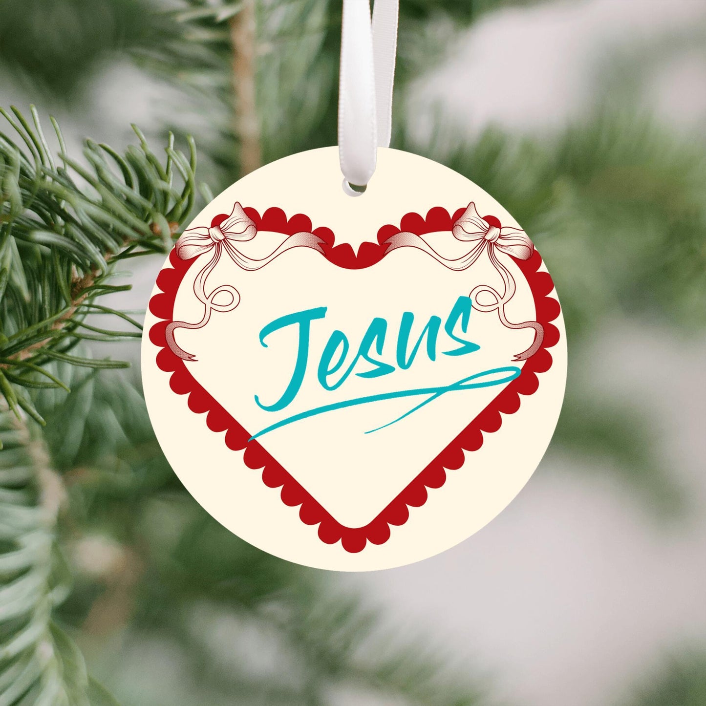 Christmas Heart Ornament Sky Blue - Jesus